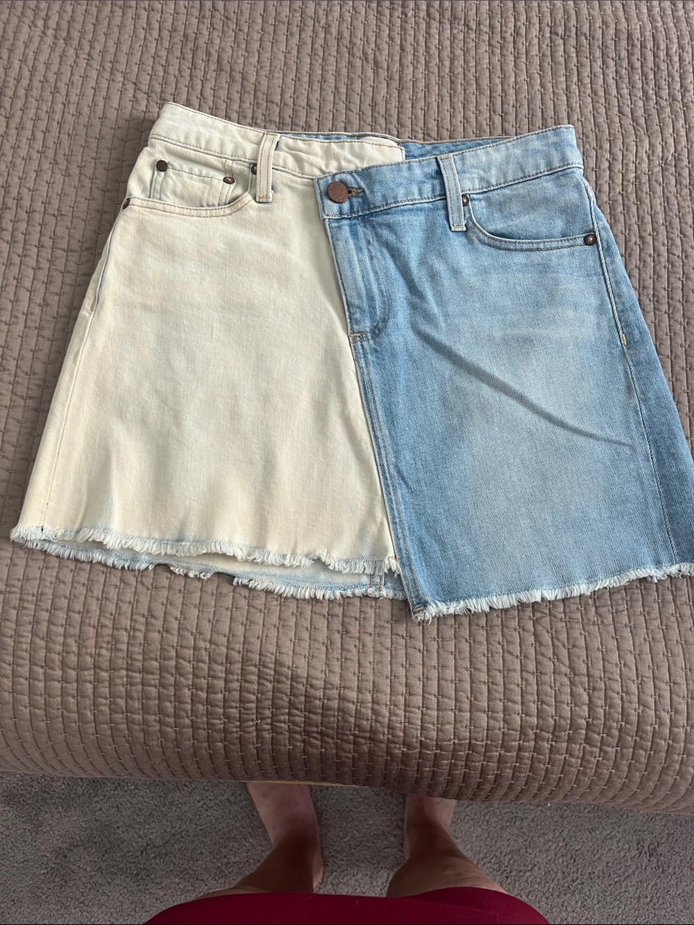 Alice + Olivia Two-Tone Denim Mini Skirt - Cream & Light Blue 26